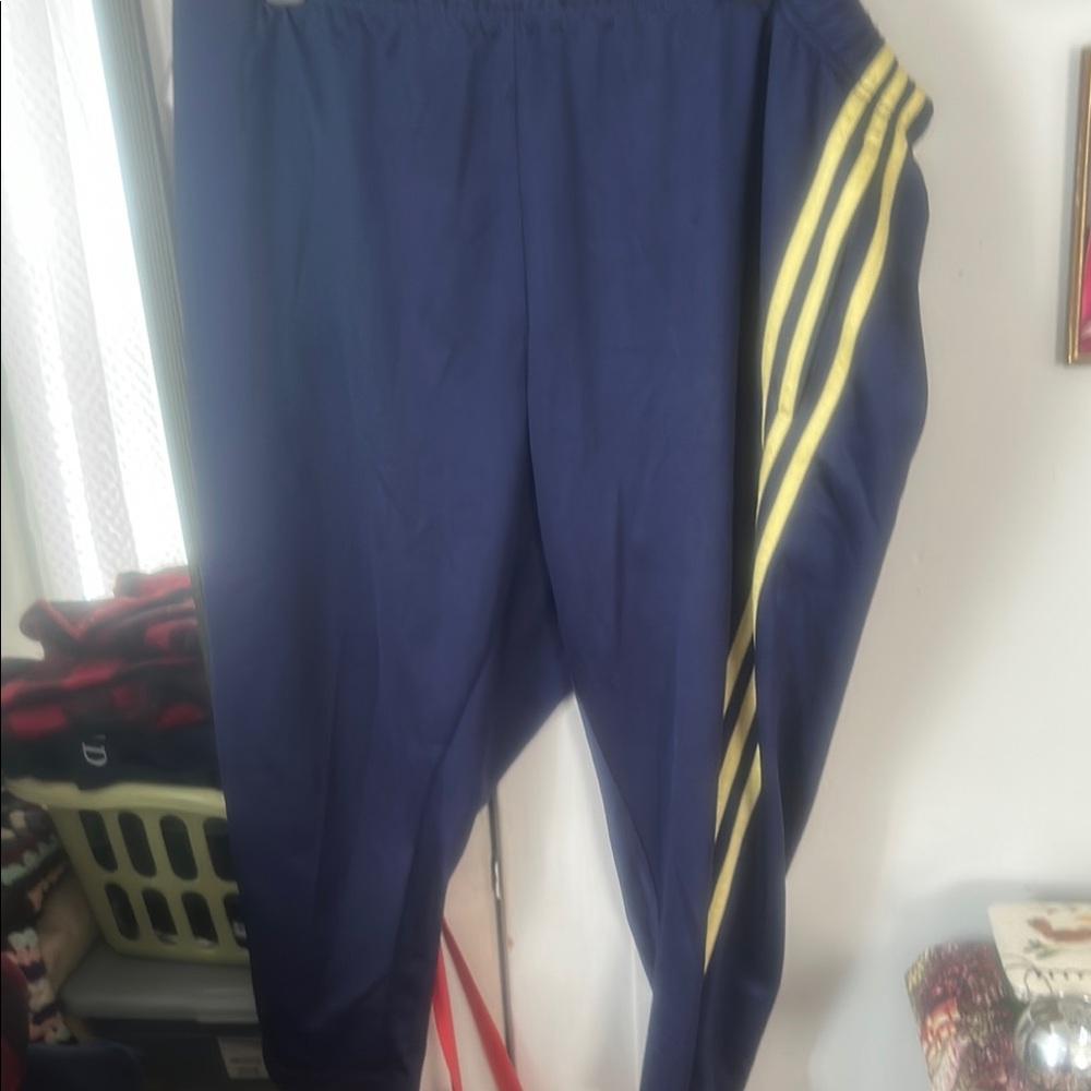 Adidas Women's Navy Capris with Yellow Stripes
